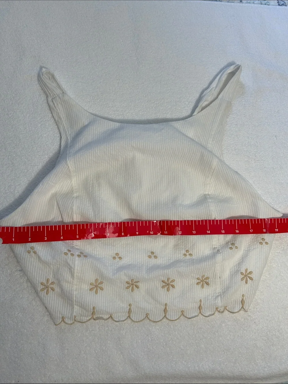 Free People Large Top Kayla Solid Embroidered Top Ivory Combo 100% Cotton Lined